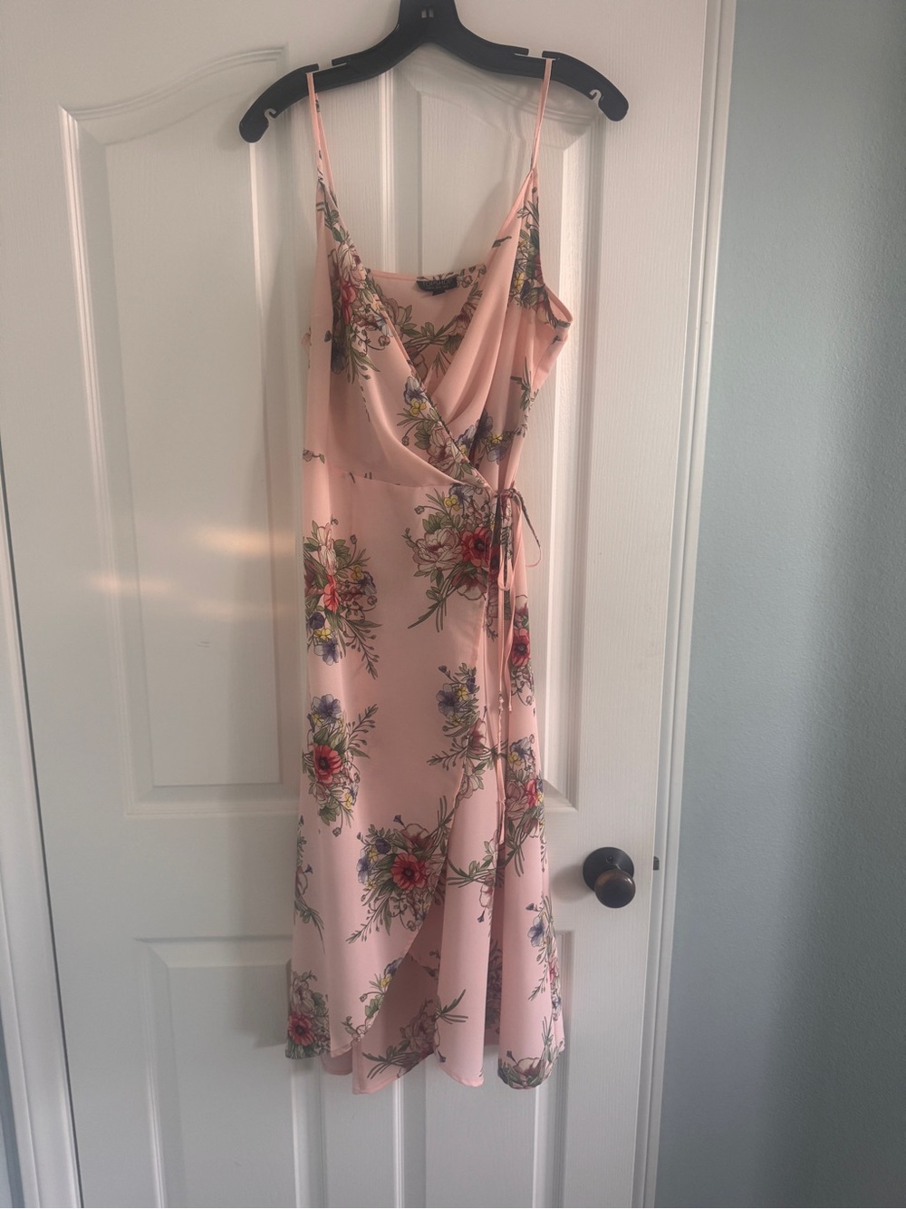 Topshop Pink Floral Wrap Midi Dress